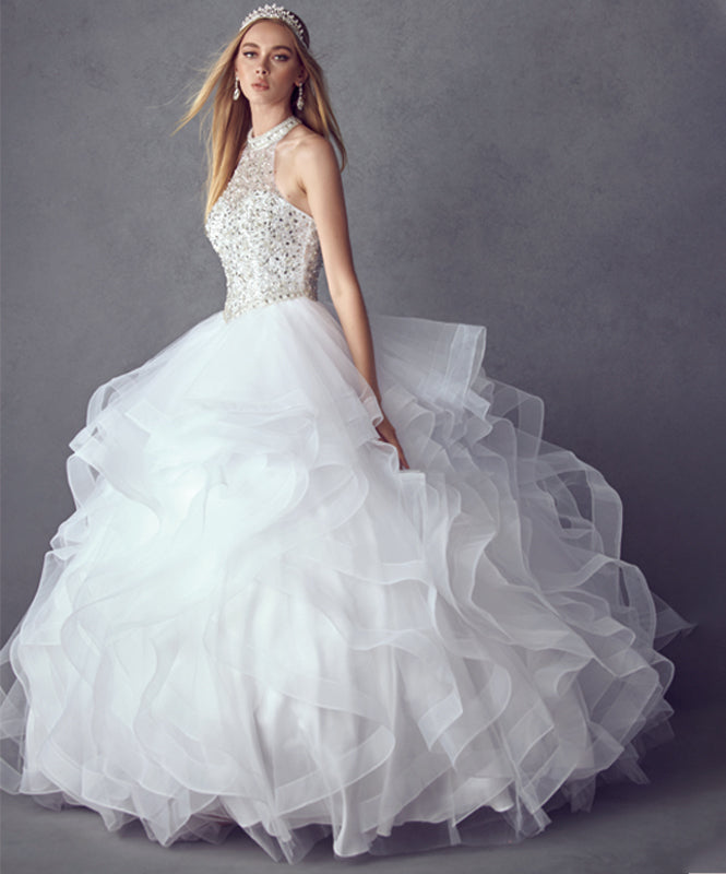 Crystal Beading On A Flounced Tulle Long Quinceanera Dress JT1420-5