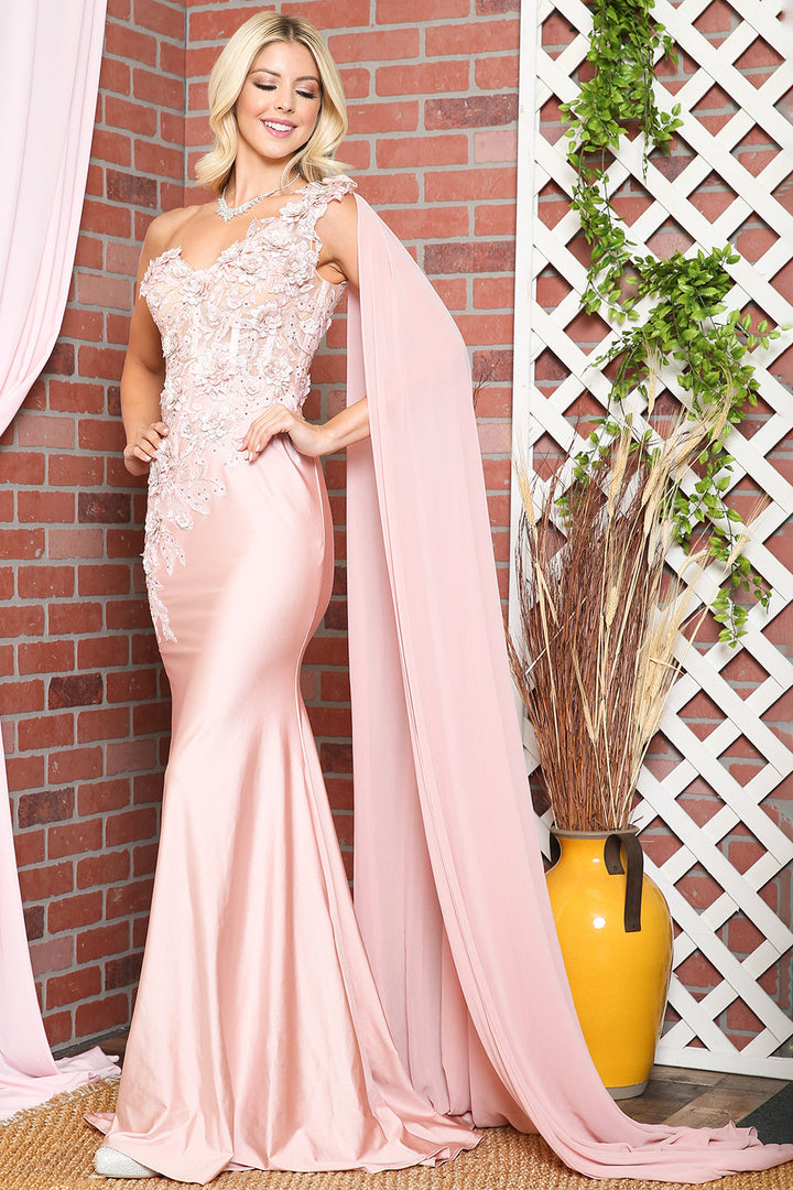 Strap One Shoulder 3D Floral Applique Mermaid Long Evening & Prom Dress AC388-1