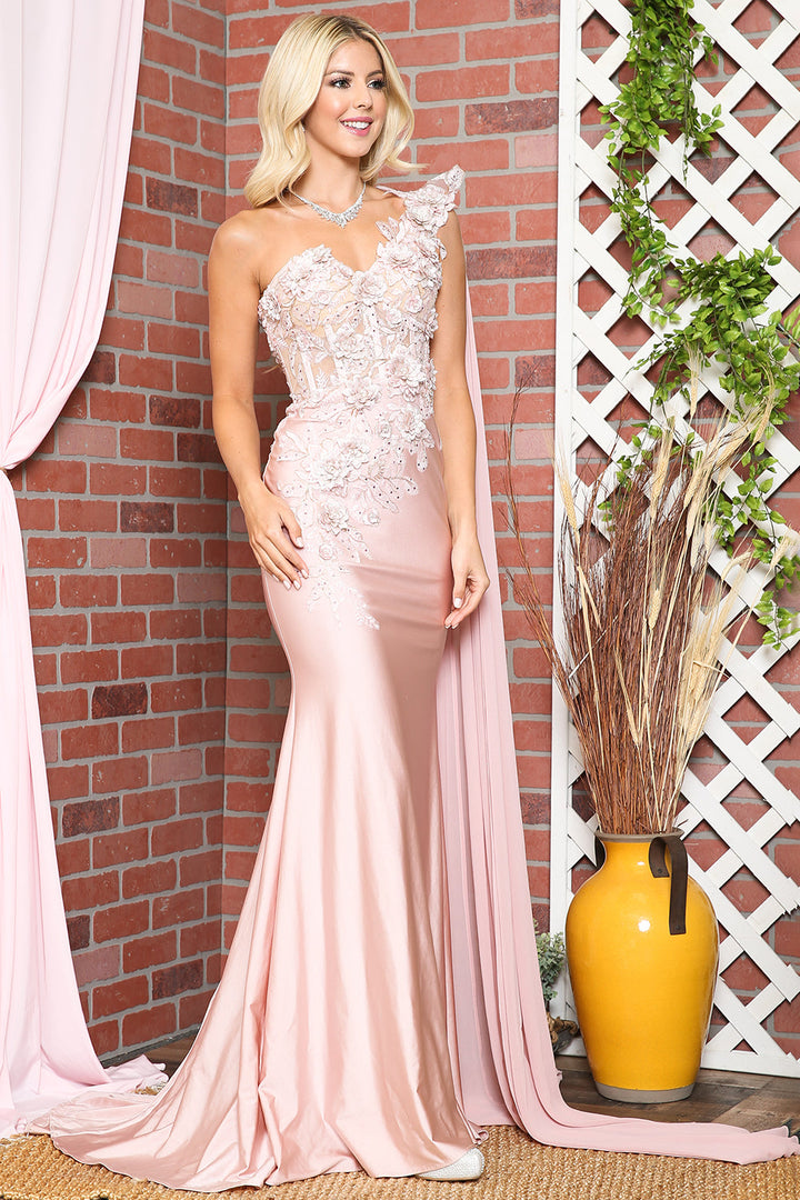 Strap One Shoulder 3D Floral Applique Mermaid Long Evening & Prom Dress AC388-2