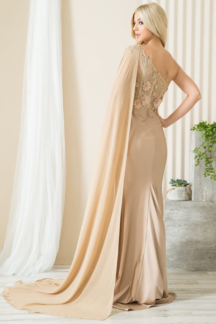 Strap One Shoulder 3D Floral Applique Mermaid Long Evening & Prom Dress AC388-4