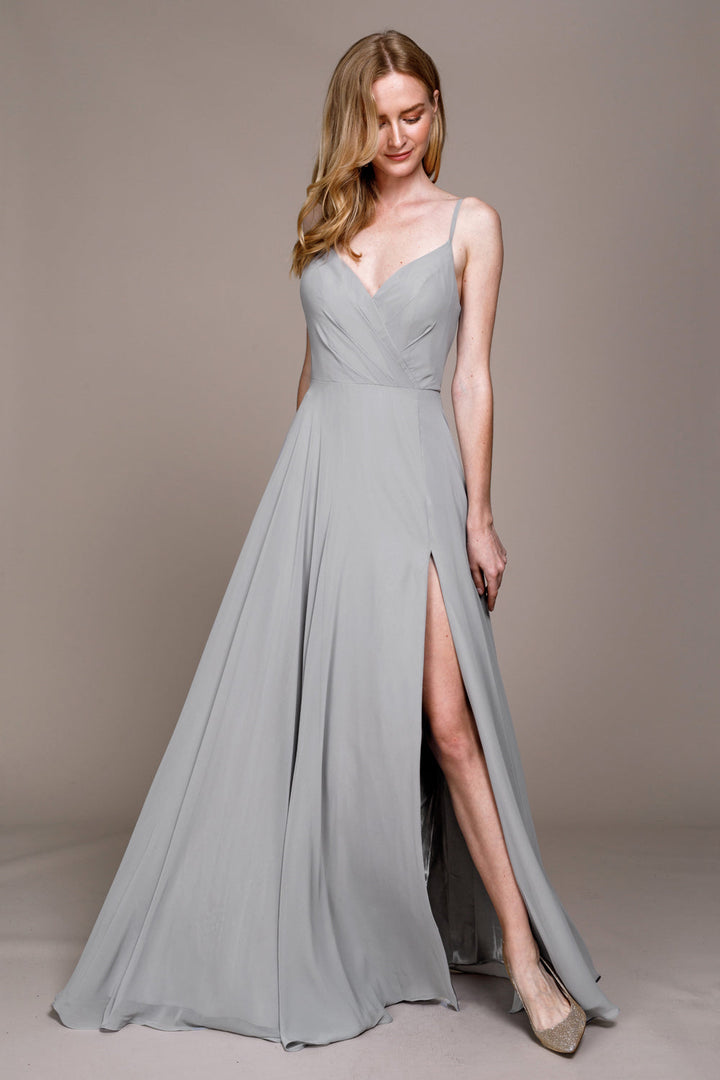 Classic Chiffon A-Line Adjustable Straps Zipper Back Long Prom Dress AC477-6