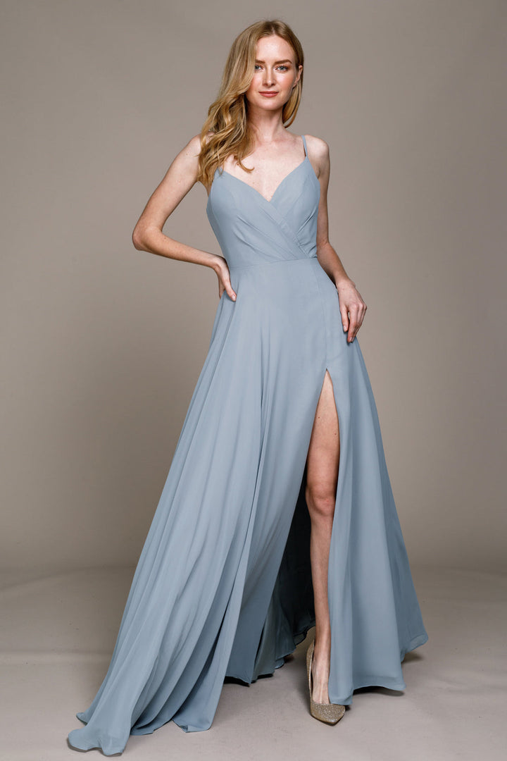 Classic Chiffon A-Line Adjustable Straps Zipper Back Long Prom Dress AC477-8