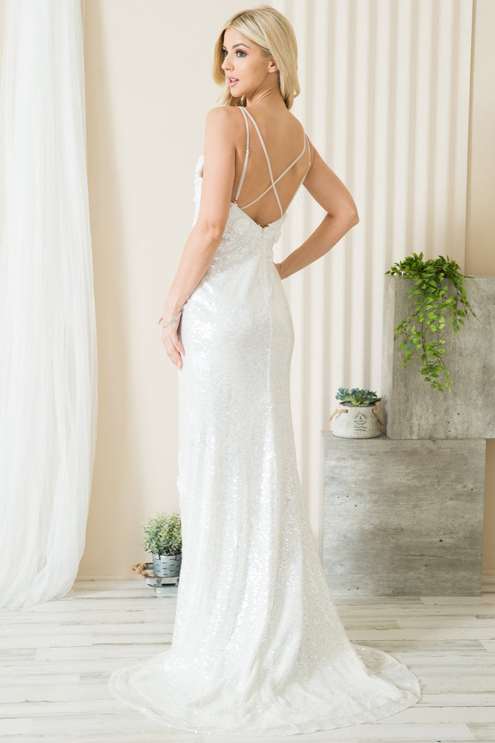 Embroidered Sequin Slit Flower Detailed Long Evening & Wedding Dress AC5020-2