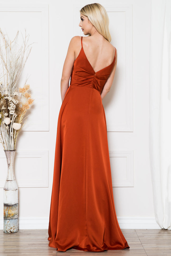 Open V-Back Spaghetti Straps High Slit Saton Long Prom Dress ACBZ012-3