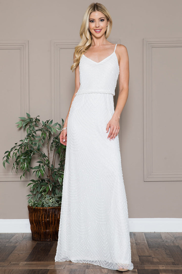 Open Back Embellished Sequin Chiffon Long Wedding Dress-3