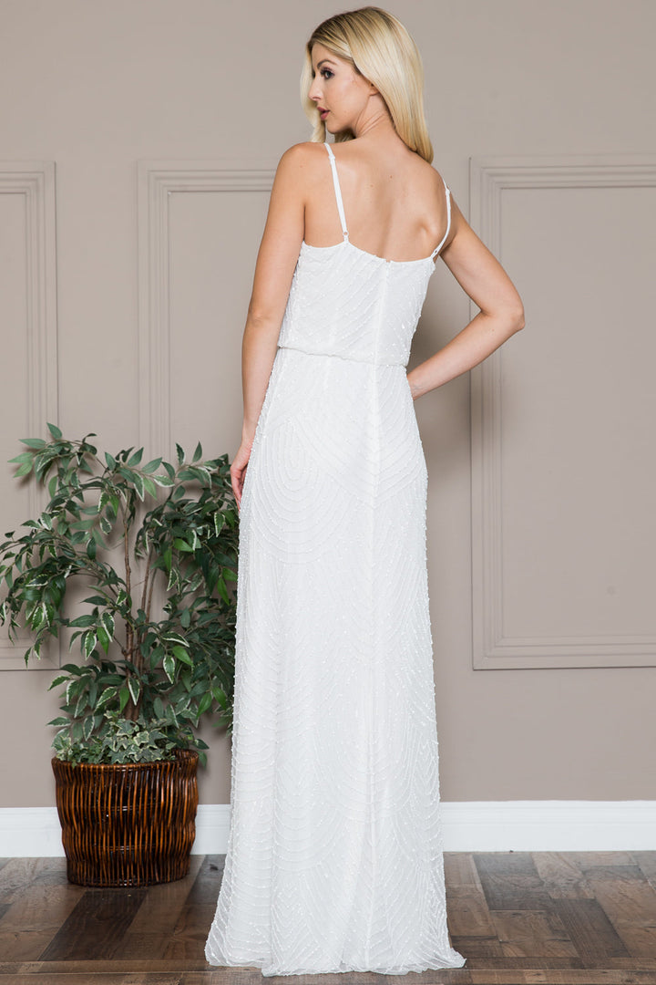 Open Back Embellished Sequin Chiffon Long Wedding Dress-4