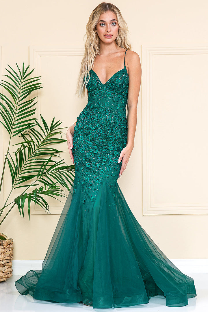 Mermaid Tulle Skirt Embroidered Lace Long Prom Dress ACSU066-5