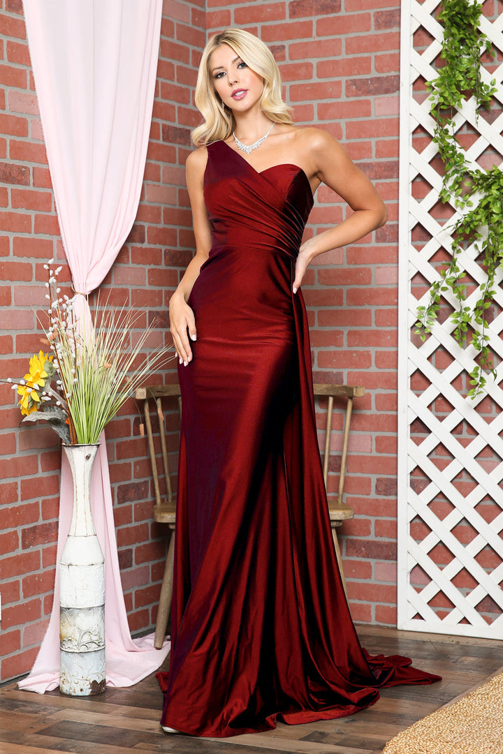 One Shoulder Fit & Flare Lycra Eleganr Side Cape Long Prom Dress AC387-6