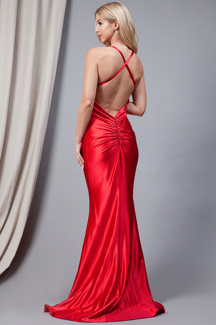 Satin Open Criss Cross Back Long Prom Dress AC5039-4