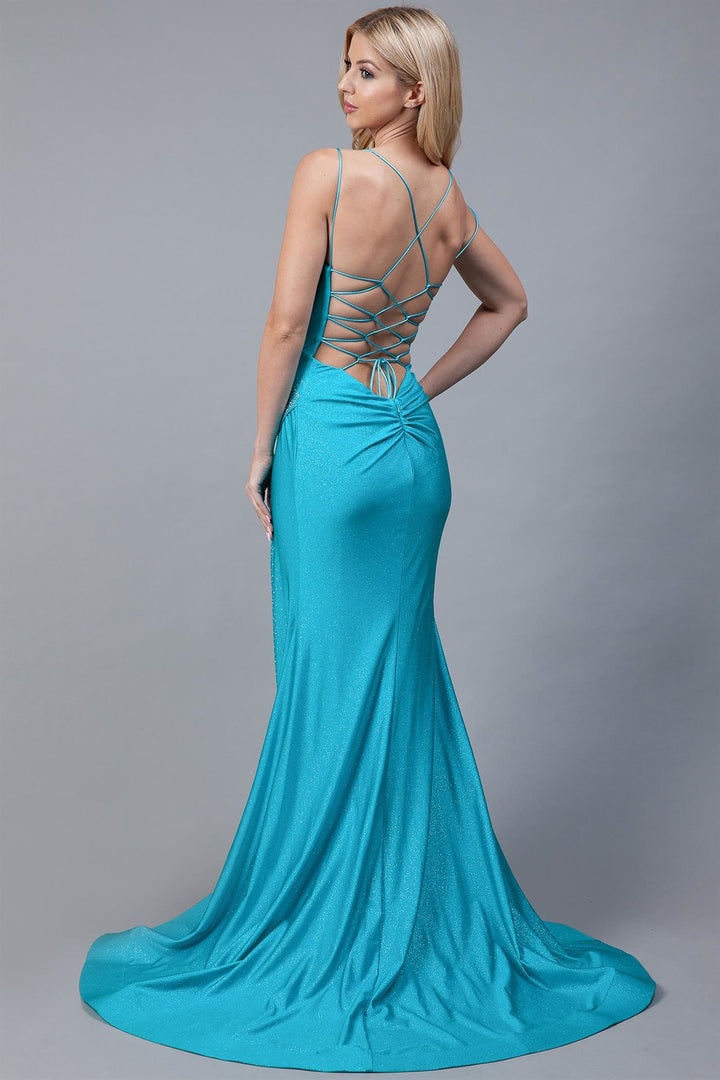 Mermaid Side Slit Cowl Neck Double Spaghetti Straps Long Prom Dress AC399-4
