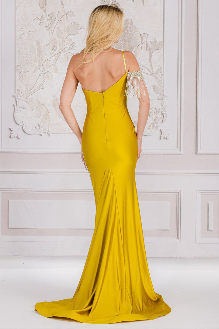 Spaghetti Straps High Side Slit Embellished Jewel Long Prom Dress AC3017-1