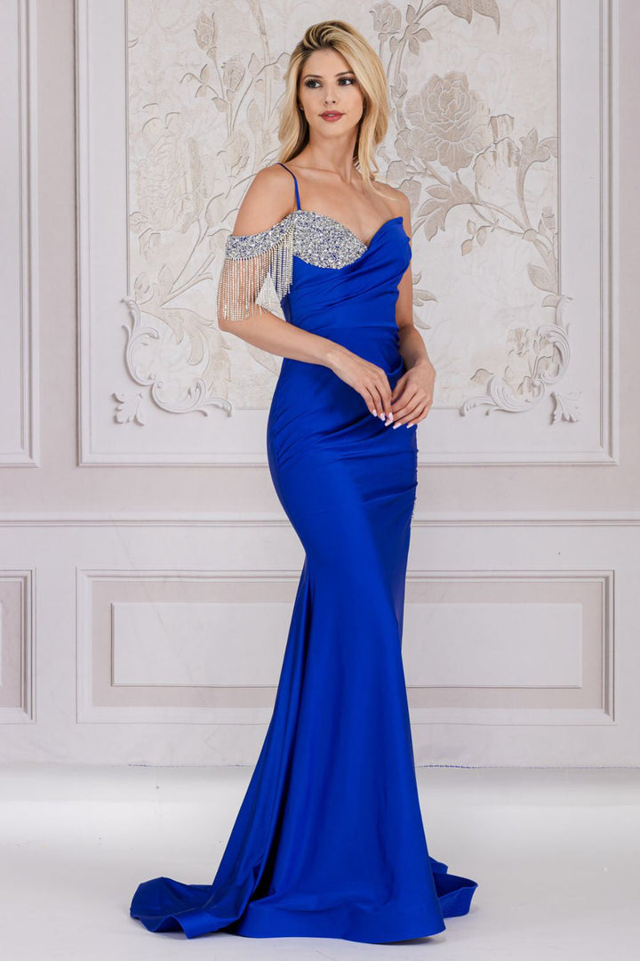 Spaghetti Straps High Side Slit Embellished Jewel Long Prom Dress AC3017-4