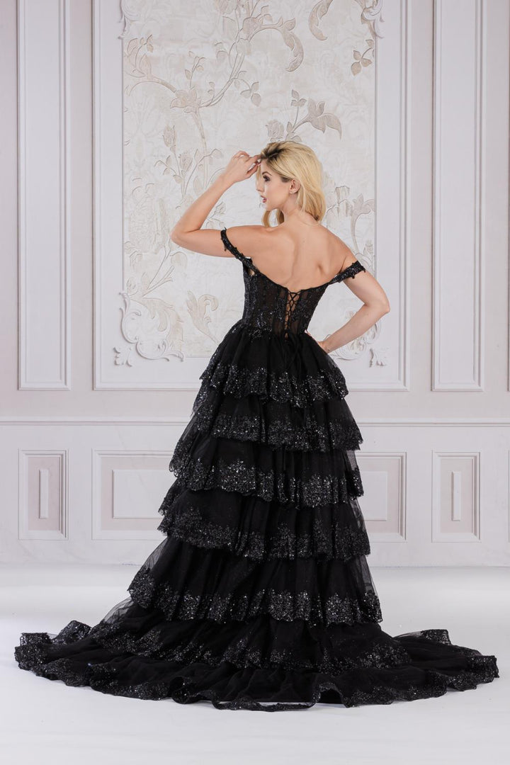 Off Shoulder Embellished Glitter Sweetheart Layered Skirt Long Prom Dress ACTM1012-1