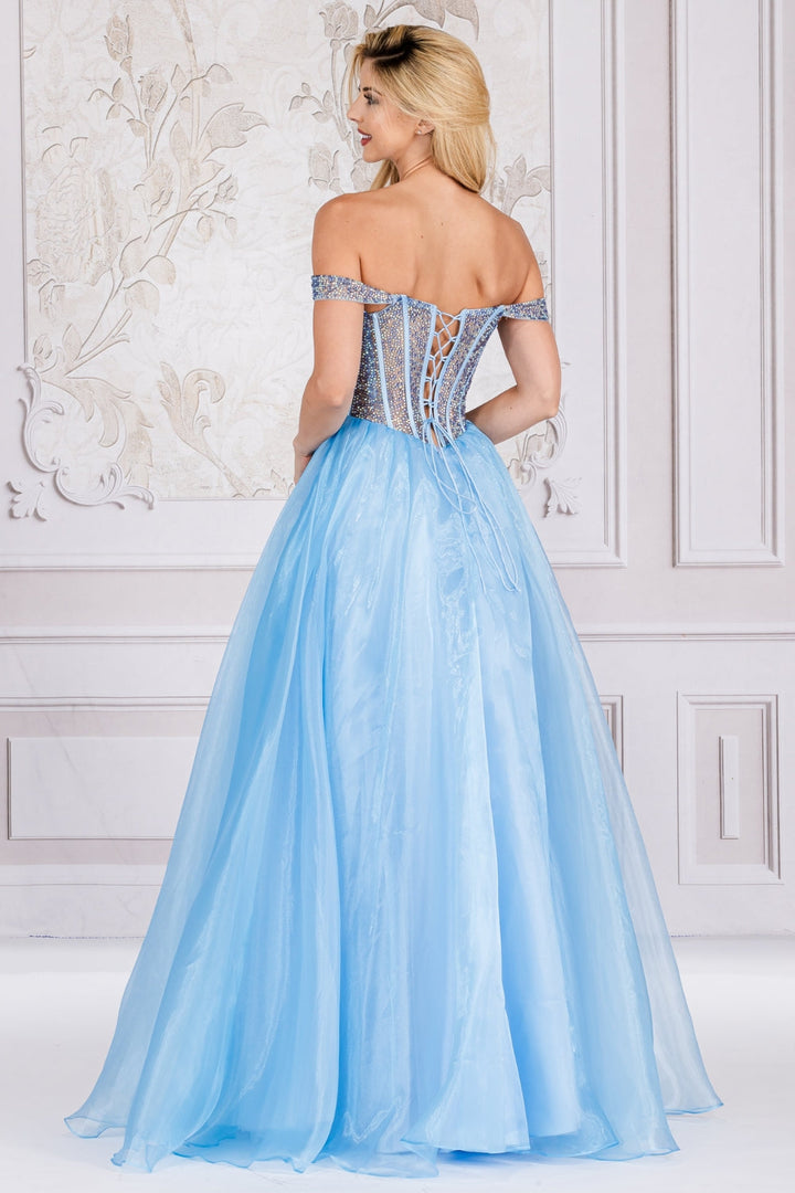 Off Shoulder Sheer Embellished Bodice A-Line Long Prom Dress AC7040-1