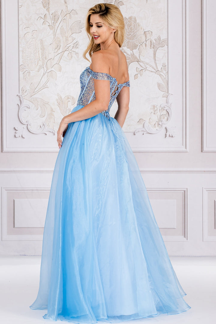 Off Shoulder Sheer Embellished Bodice A-Line Long Prom Dress AC7040-2