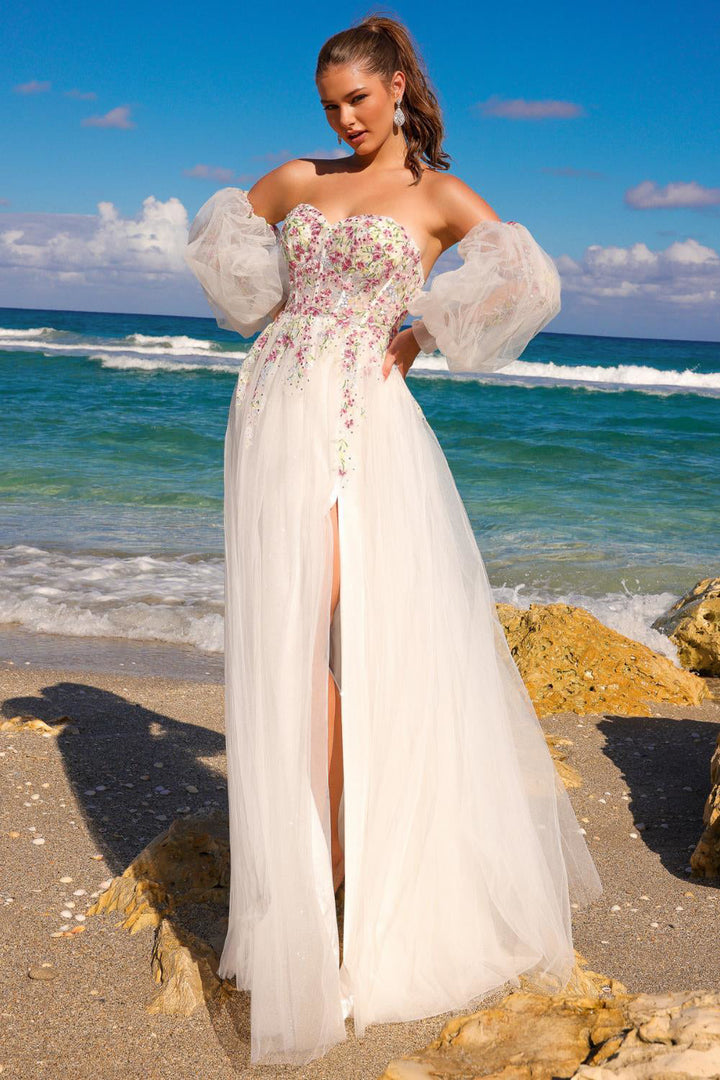 Off Shoulder A-Line Tulle Skirt Sweetheart Long Prom Dress ACSU070-3