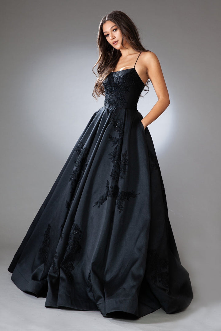 A-Line Open Criss Cross Back Embroidered Lace Long Prom Dress ACSU074-5