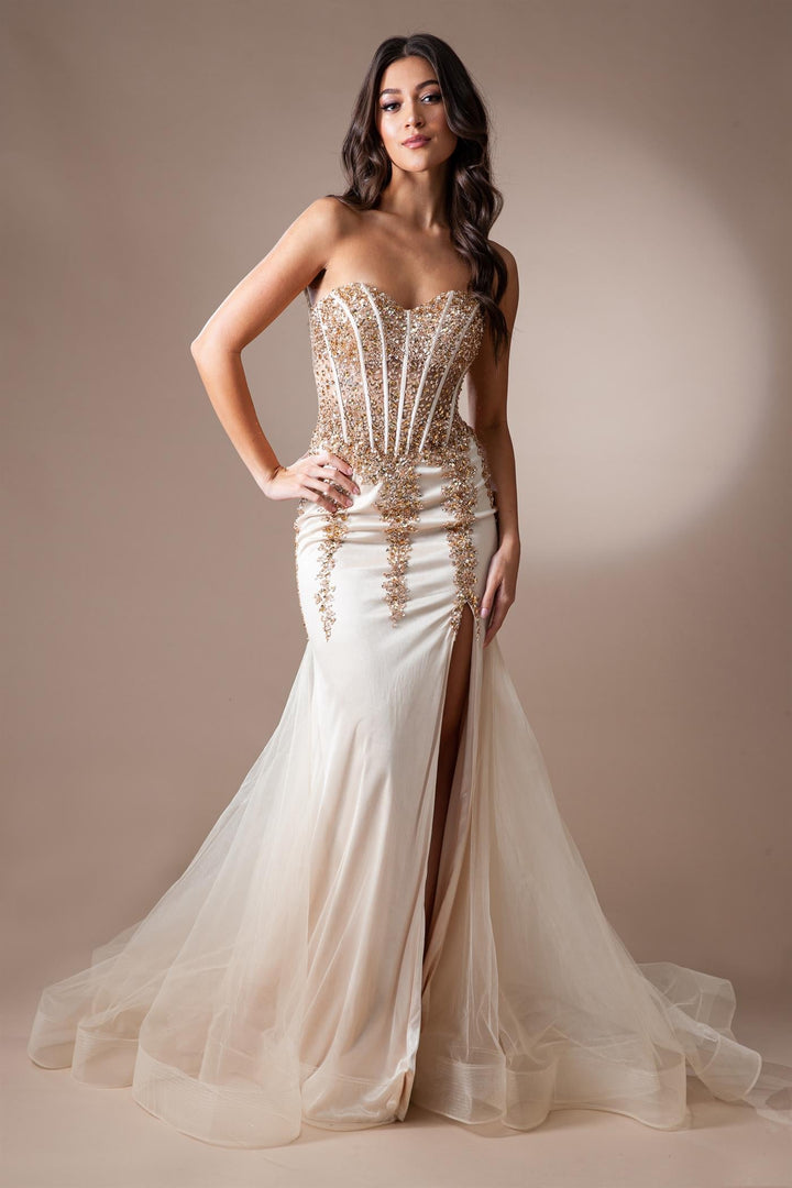 Sheer Embroidered Lace Side Slit Open Back Long Prom Dress AC7051-4