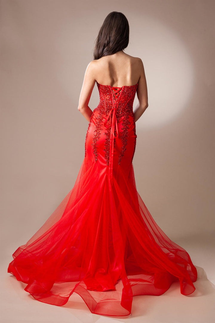 Sheer Embroidered Lace Side Slit Open Back Long Prom Dress AC7051-3