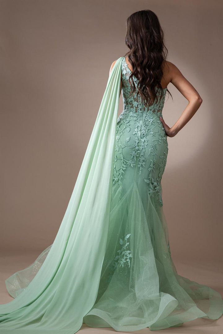 One Shoulder Embroidered Lace Mermaid Long Prom Dress AC7048-1