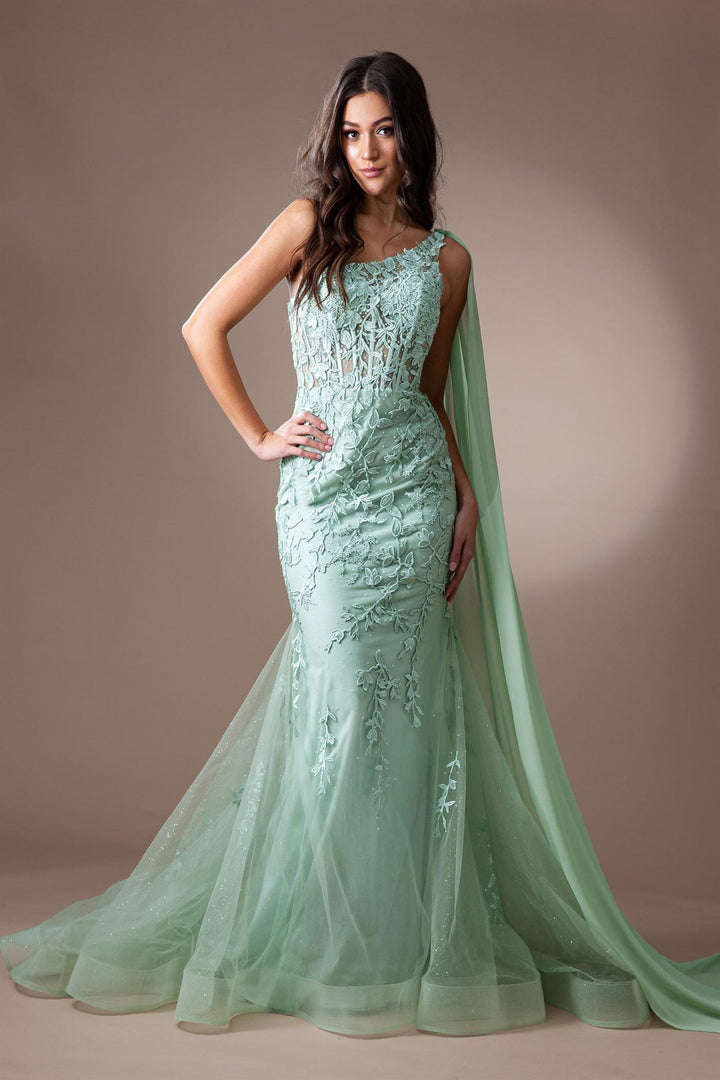 One Shoulder Embroidered Lace Mermaid Long Prom Dress AC7048-2