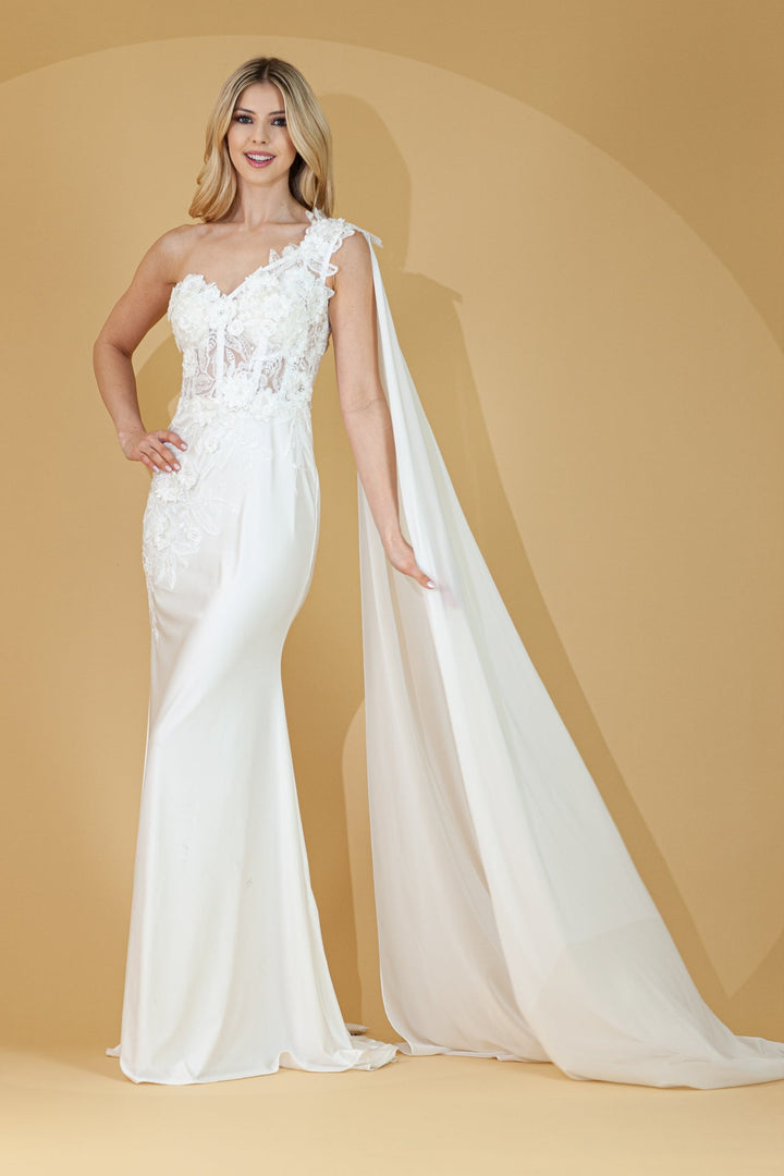 Strap One Shoulder 3D Floral Applique Mermaid Long Evening & Prom Dress AC388-7