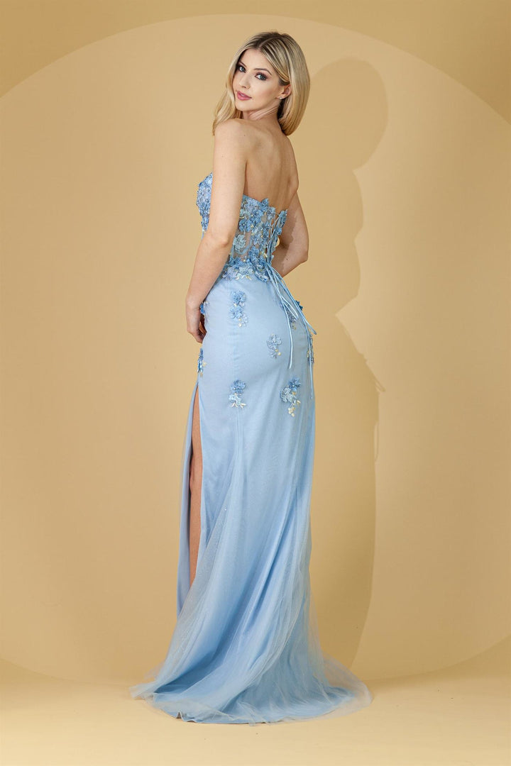 3D Flowers Sweetheart Sheer Back Side Slit Long Prom Dress ACBZ9019-1
