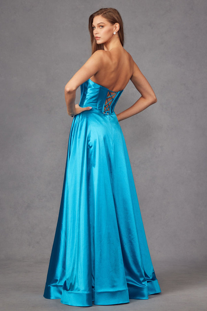 Strapless Embellished Neckline Corset Bodice Mikado Long Prom Dress JTJT2435A-3