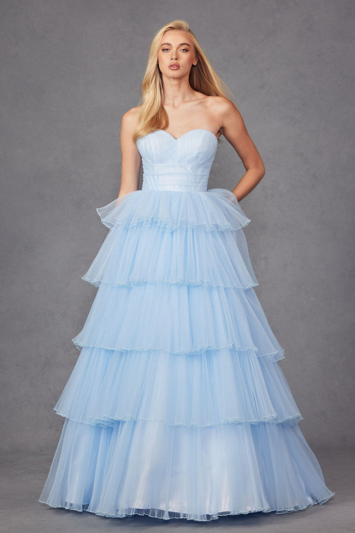 Ruffle Tulle Skirt Strapless Sweetheart A-Line Long Prom Dress JTJT2452K-2