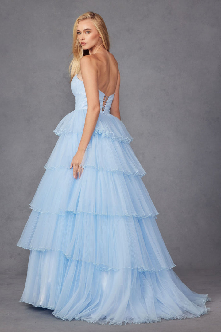 Ruffle Tulle Skirt Strapless Sweetheart A-Line Long Prom Dress JTJT2452K-3