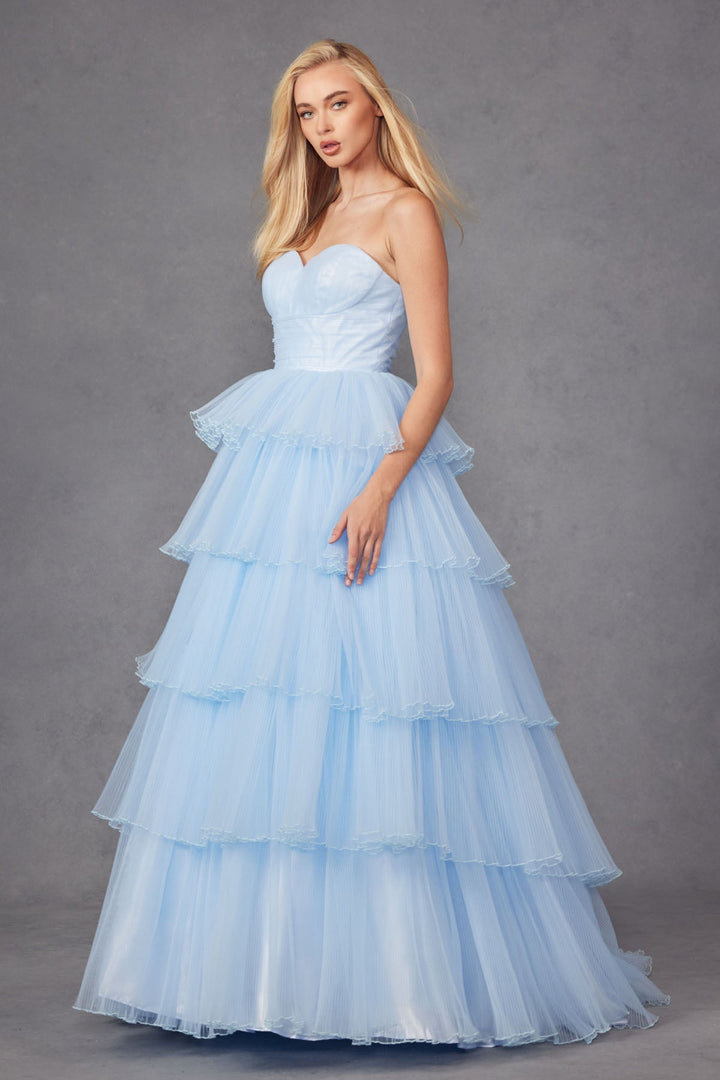 Ruffle Tulle Skirt Strapless Sweetheart A-Line Long Prom Dress JTJT2452K-4