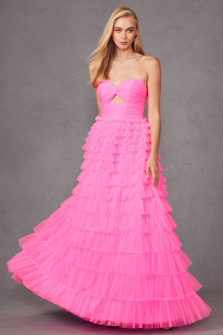 Strapless Keyholes Tulle Ruffle Skirt Long Prom Dress JTJT2456H-2