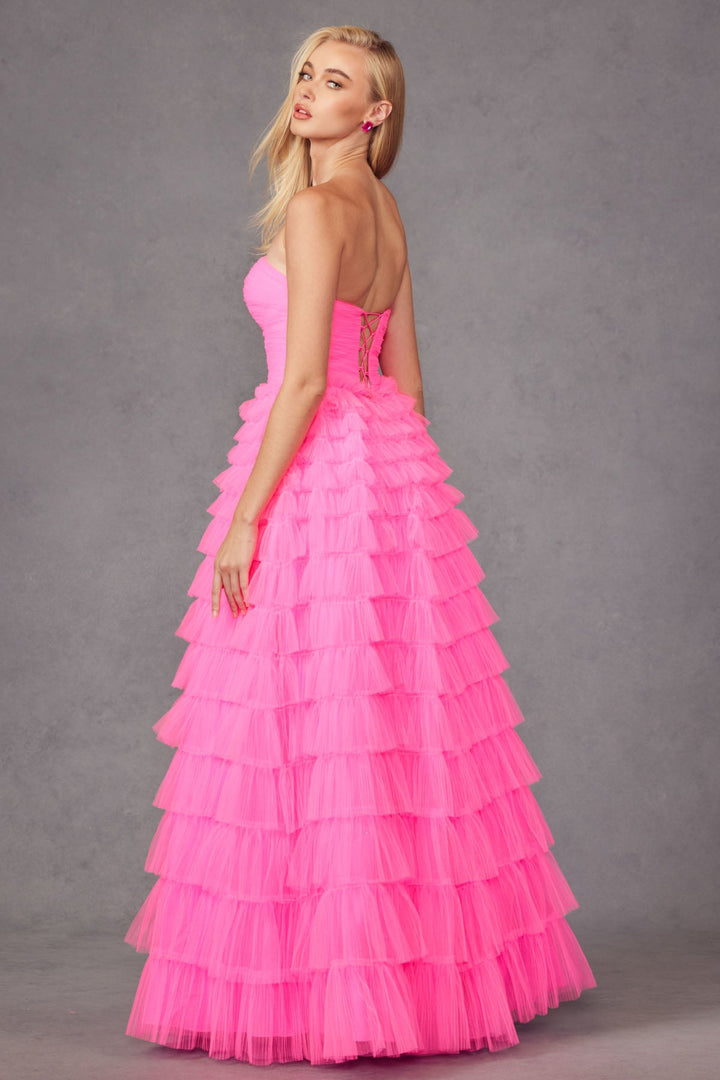 Strapless Keyholes Tulle Ruffle Skirt Long Prom Dress JTJT2456H-3