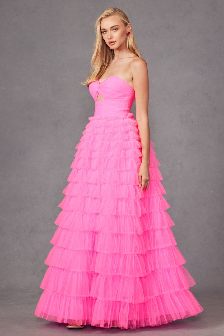 Strapless Keyholes Tulle Ruffle Skirt Long Prom Dress JTJT2456H-4