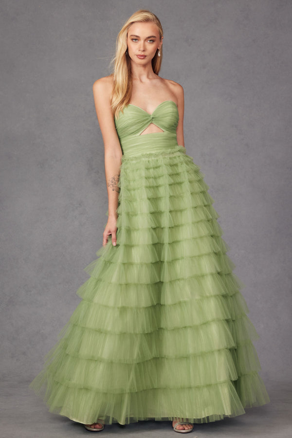 Strapless Keyholes Tulle Ruffle Skirt Long Prom Dress JTJT2456H-5