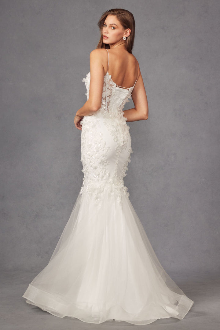 Fitted Lace Mermaid Corset V-Neck Long Wedding Dress JTJT2469KW-3