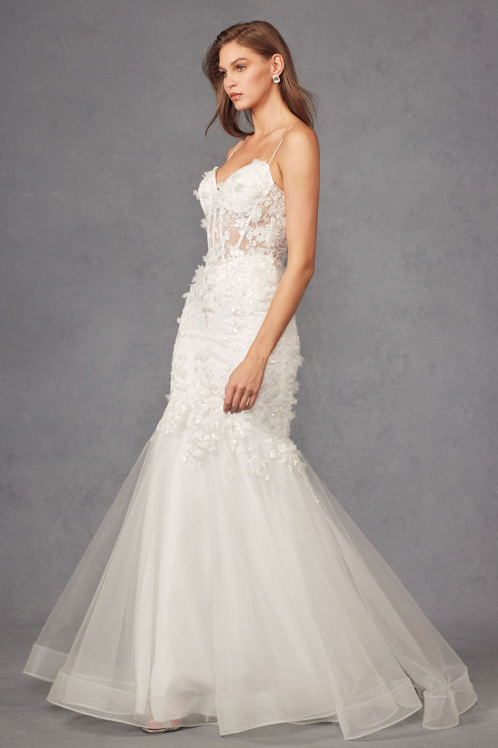 Fitted Lace Mermaid Corset V-Neck Long Wedding Dress JTJT2469KW-4