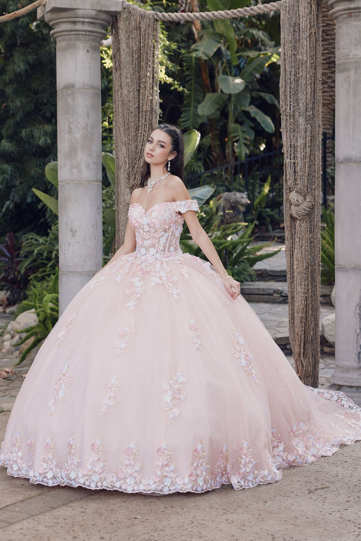 Off Shoulder Embroidered Lace Open Corset Back Long Quinceanera Dress JTJT1460J-0