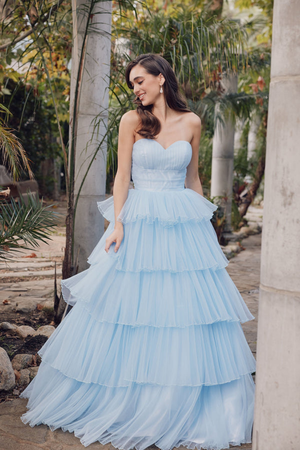 Ruffle Tulle Skirt Strapless Sweetheart A-Line Long Prom Dress JTJT2452K-0