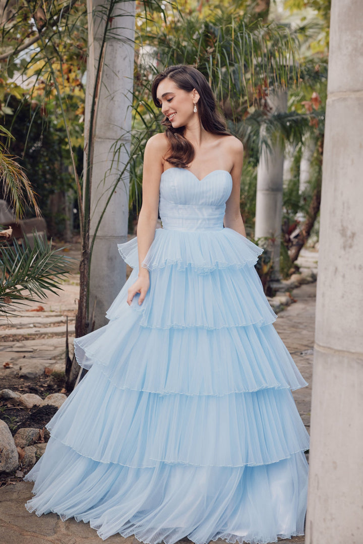 Ruffle Tulle Skirt Strapless Sweetheart A-Line Long Prom Dress JTJT2452K-0