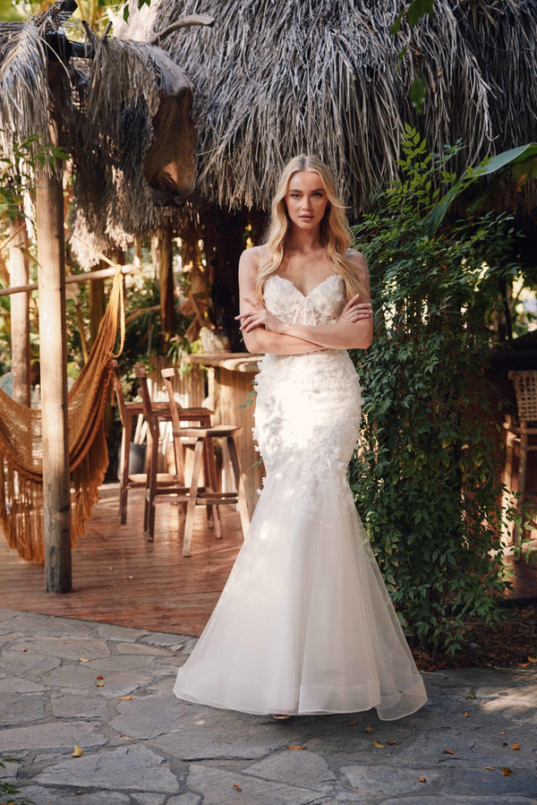 Fitted Lace Mermaid Corset V-Neck Long Wedding Dress JTJT2469KW-0