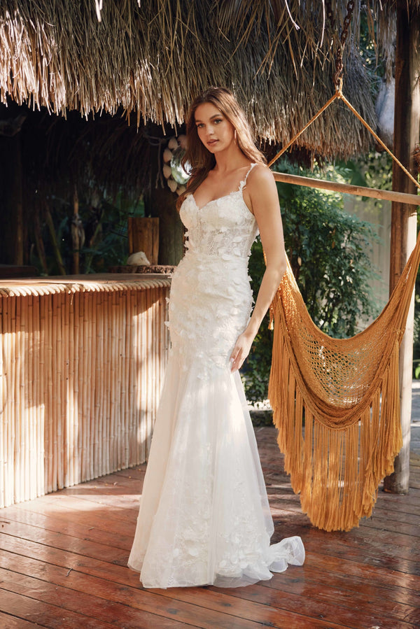 3D Floral Embellished Sweetheart Mermaid Long Wedding Dress JTJT2475UW-0