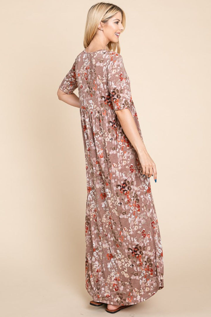 BOMBOM Printed Shirred Maxi Dress-1