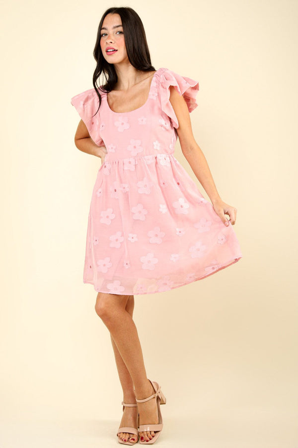 VERY J Flower Embroidered Organza Mini Dress-0