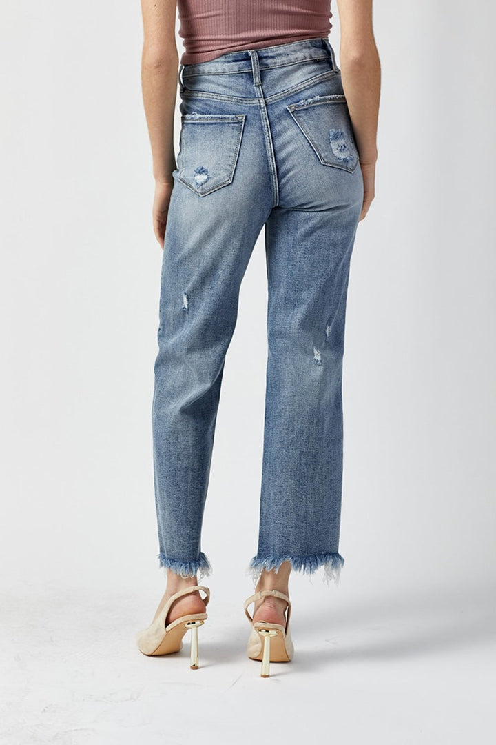 RISEN High Waist Raw Hem Straight Jeans-1