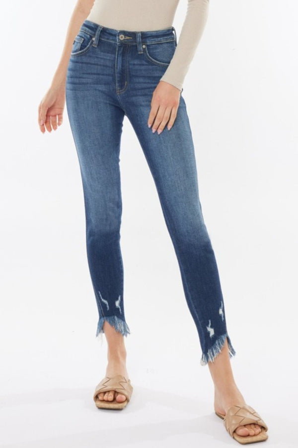 Kancan Raw Hem High Waist Cropped Jeans-0
