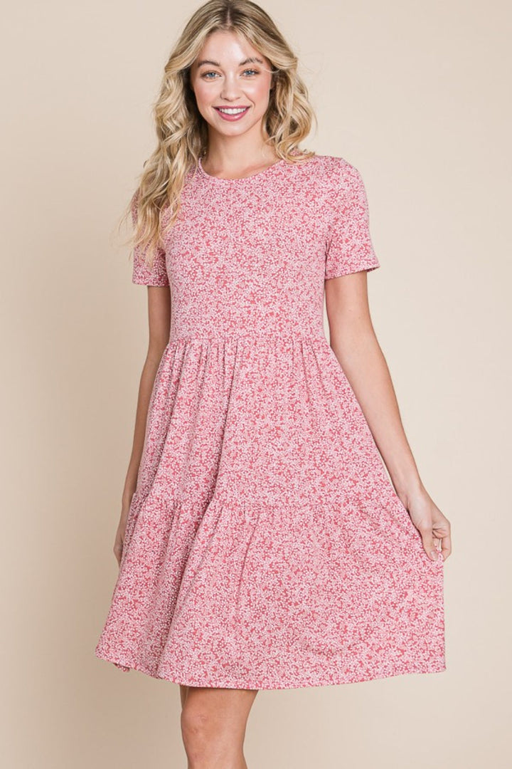 BOMBOM Printed Short Sleeve Mini Dress-0