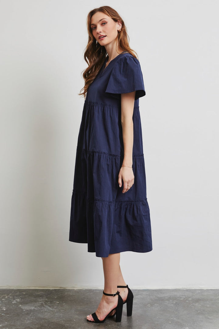 HEYSON Full Size Cotton Poplin Ruffled Tiered Midi Dress-2