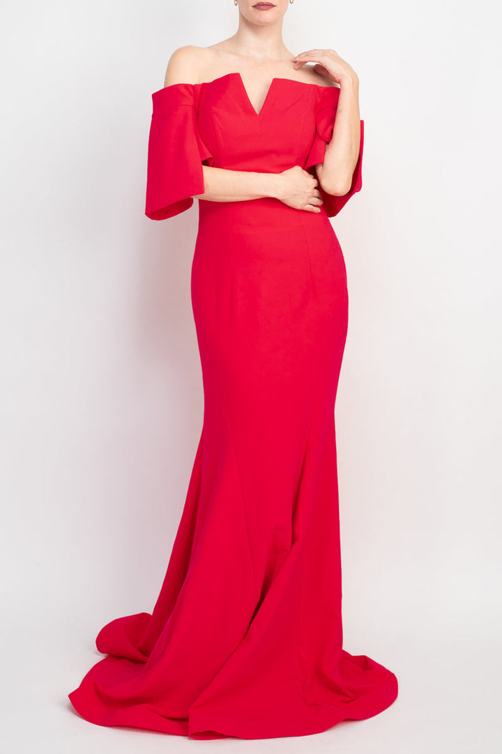 Jovani off the shoulder crepe bodycon gown-0