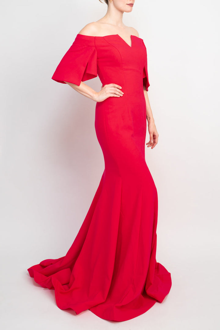 Jovani off the shoulder crepe bodycon gown-1